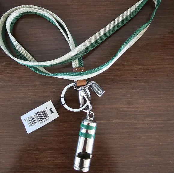 COACH 3D Whistle Solid Silver Nickel Keychain Key Ring FOB with Lanyard. NEW - Picture 2 of 5